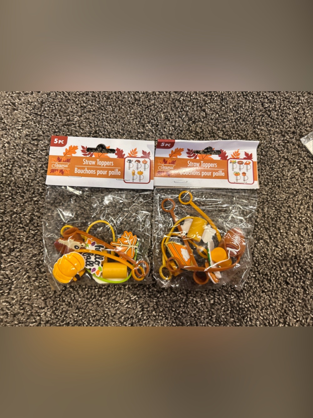 Fall Pumpkin & Leaf Straw Toppers - Orange/Yellow - Unbranded